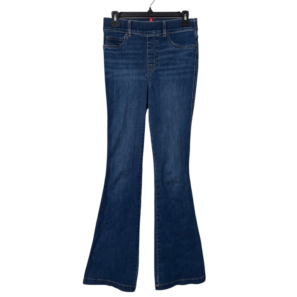Spanx Womens Small Flare Jeans Blue High Rise Pull On Dark Wash Slimming Denim